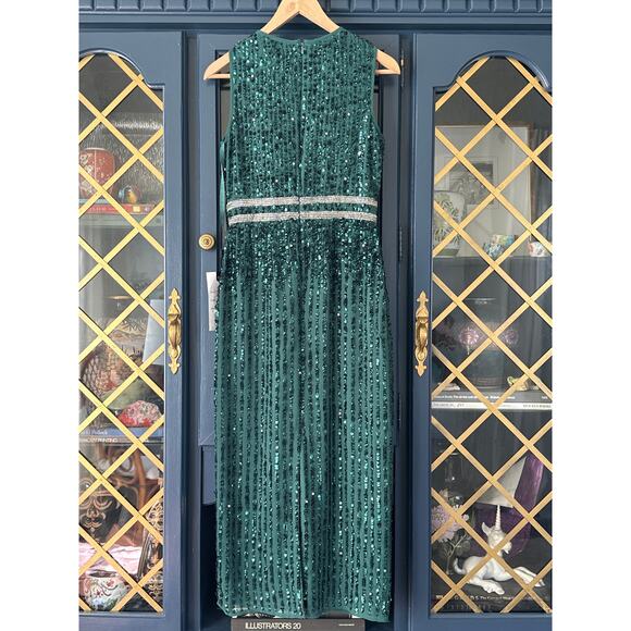 Mac Duggal Beaded Midi Sheath Dress 10509 | NWT Deep Emerald Sz 2 Cocktail Gown - Picture 6 of 7